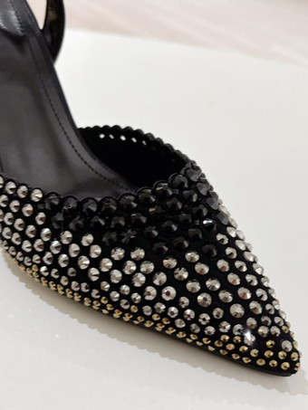 Zapatos de fiesta con tacón alto puntera puntiaguda y diamantes de imitación