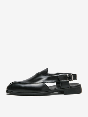 メンズ スリッポン ローファー スリッパ スリングバック スクエアトゥ PU ローファーシューズ