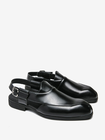 メンズ スリッポン ローファー スリッパ スリングバック スクエアトゥ PU ローファーシューズ