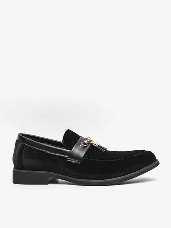 FQEQNQG Men\'s Black Velvet Loafers Metal Buckle Shiny Slip On Classic Shoes Loafers For Men Men main image 2