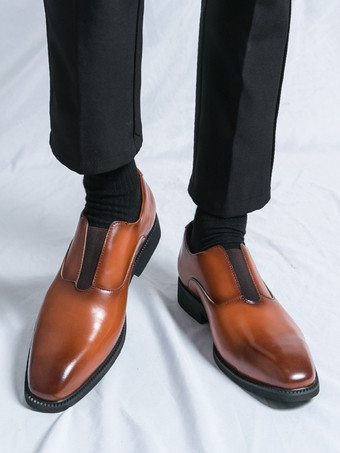 メンズ スリッポン ローファー プラットフォーム スクエアトゥ PU ローファー シューズ 結婚式 プロム用