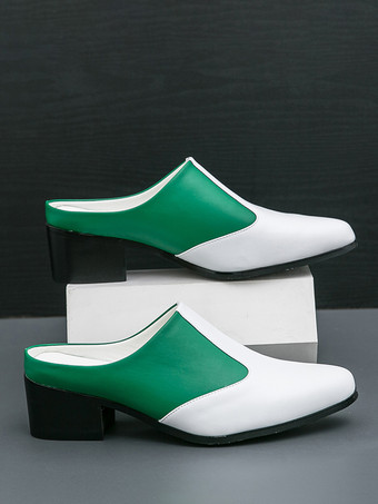 メンズ スリッポン ローファー スリッパ チャンキーヒール PUローファーシューズ