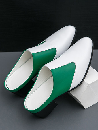 メンズ スリッポン ローファー スリッパ チャンキーヒール PUローファーシューズ