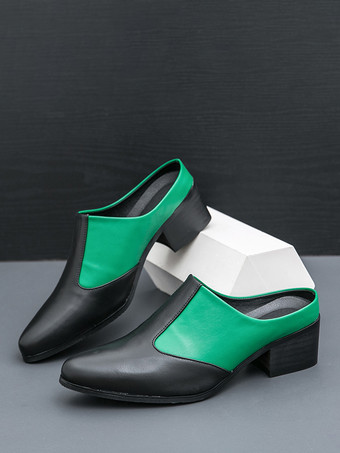 メンズ スリッポン ローファー スリッパ チャンキーヒール PUローファーシューズ