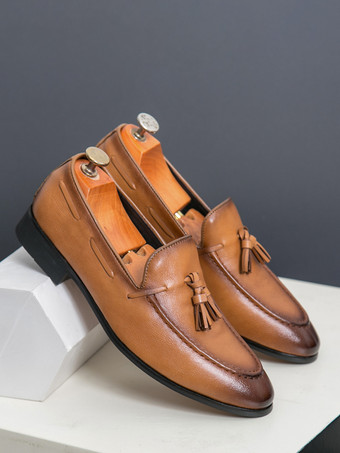 メンズ タッセルローファー ラウンドトゥ スリップオン 快適なローファー 結婚式 プロム用