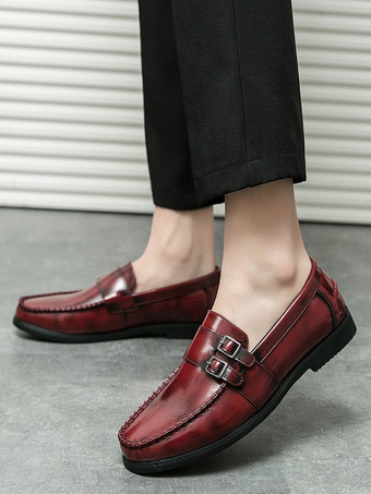 メンズ モンクローファー 快適なサイドバックル スリッポン PUレザー ローファーシューズ