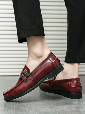 メンズ モンクローファー 快適なサイドバックル スリッポン PUレザー ローファーシューズ