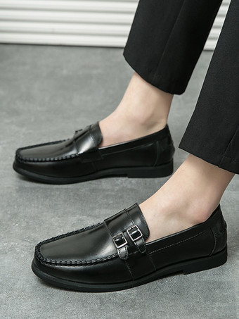 メンズ モンクローファー 快適なサイドバックル スリッポン PUレザー ローファーシューズ