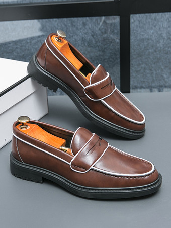 メンズ ペニーローファー プラットフォーム レザーシューズ コンフォート ビジネス ドレス フォーマルシューズ ローファーシューズ