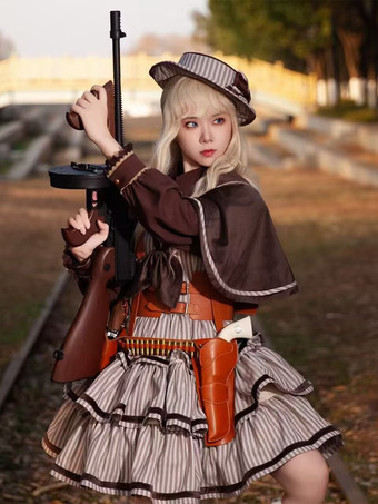 クラシックロリータケープ ディープブラウン ポリエステル 秋ロリータアウター