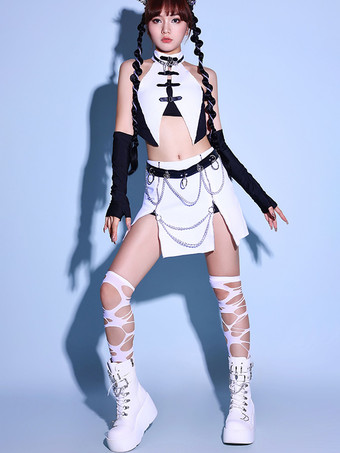 ブラック ジャズダンスコスチューム セクシーな女性用ポリエステルダンスウェアセット