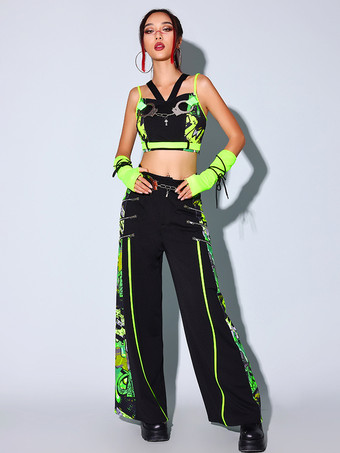 ブラック ダンスコスチューム レディース ポリエステル ジャズ セクシー ヒップホップ サイドバンデージ ダンスウェアセット