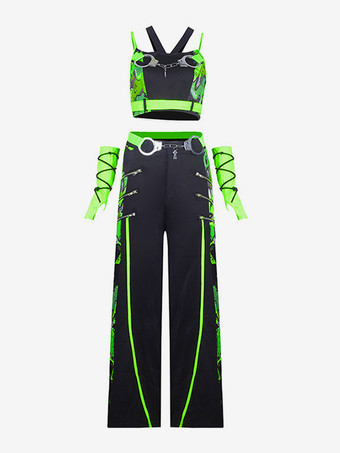 ダンスコスチューム レディース ポリエステル ジャズ セクシー ヒップホップ サイドバンデージ ダンスウェアセット