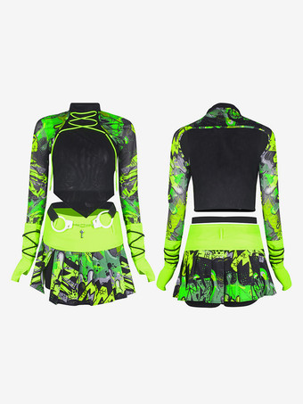 ジャズダンスコスチューム レディース ポリエステル ジャズ セクシー ハイカラー トップ スカート セット ダンスウェア