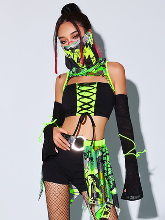 ブラック ジャズダンスコスチューム レディース セクシー ジャズ ヒップホップ レース バンテージ トップとパンツ ダンスウェア