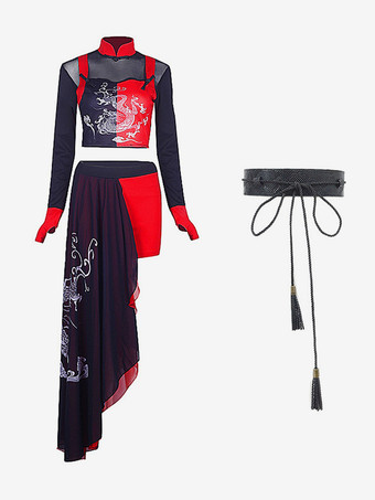 ダンスコスチューム レディース ジャズ ドラゴンプリント ダンスウェアセット