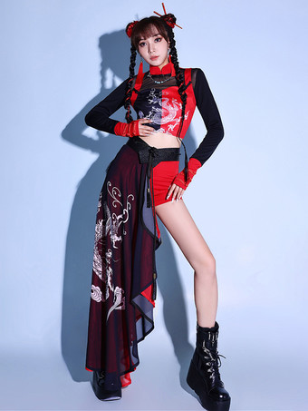 ダンスコスチューム レディース ジャズ ドラゴンプリント ダンスウェアセット