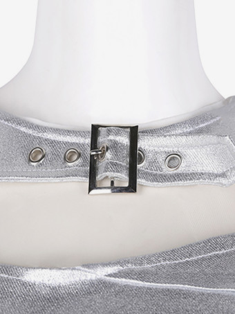 ジャズダンスコスチューム シルバー レディース ポリエステル トップ スカート セット ダンスウェア