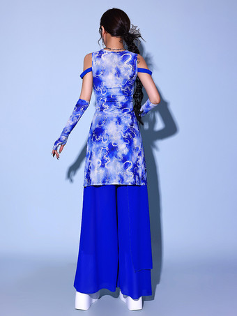 ダンスコスチューム ブルー ジャズダンス タイダイトップパンツ ダンスウェアセット