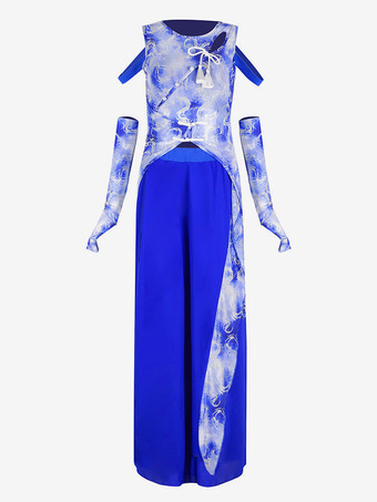 ダンスコスチューム ブルー ジャズダンス タイダイトップパンツ ダンスウェアセット