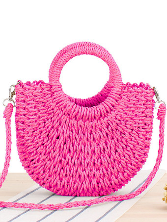 ローズレッド紙ロープ編みハンドバッグ ビーチバケーション クロスボディバッグ 女性用 2025