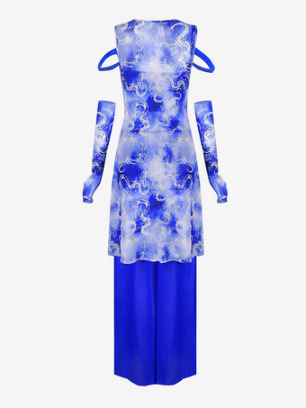 ダンスコスチューム ブルー ジャズダンス タイダイトップパンツ ダンスウェアセット