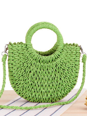 ライトグリーン 紙ロープ編みハンドバッグ ビーチバケーション クロスボディバッグ 女性用 2025