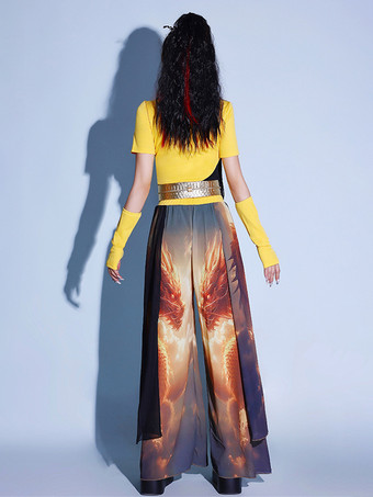 ダンスコスチューム レディース ジャズダンス 花柄トップ スプリットスカート ダンスウェアセット