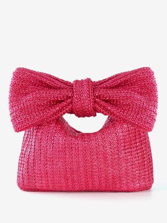 ローズレッドボウ ストロー クラッチバッグ バケーション スモールバッグ レディース 2025