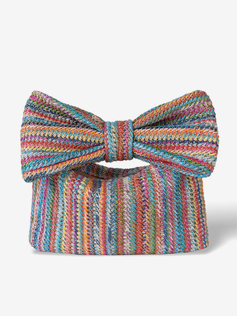 ライトスカイブルーボウ ストロー クラッチバッグ バケーション スモールバッグ レディース 2025