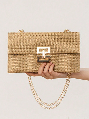 チェーン付きフラップストローバッグ マルチコンパートメント バケーションショルダーバッグ レディース 2025