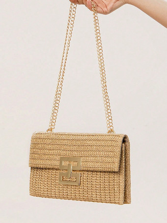 チェーン付きフラップストローバッグ マルチコンパートメント バケーションショルダーバッグ レディース 2025