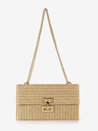 アプリコットチェーン付きフラップストローバッグ マルチコンパートメント バケーションショルダーバッグ レディース 2025