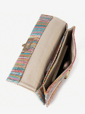 チェーン付きフラップストローバッグ マルチコンパートメント バケーションショルダーバッグ レディース 2025