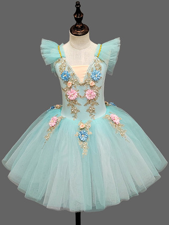 ライトスカイブルーバレエドレス ライトスカイブルー 子供用 バレリーナ フリル 花柄 チュチュドレス ドレス ダンスウェア