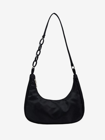 ブラック ナイロン アンダーアームバッグ アクリルチェーン カジュアル ショルダーバッグ レディース 2025