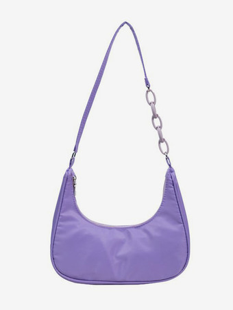 パープル ナイロン アンダーアームバッグ アクリルチェーン カジュアル ショルダーバッグ レディース 2025