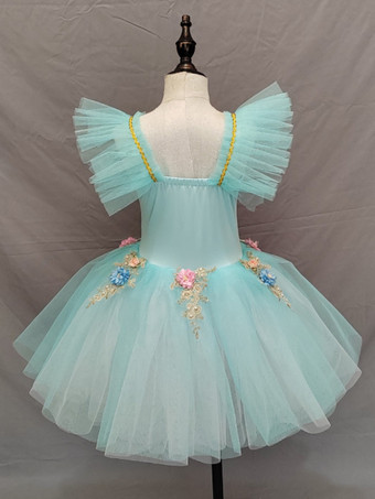 バレエドレス ライトスカイブルー 子供用 バレリーナ フリル 花柄 チュチュドレス ドレス ダンスウェア