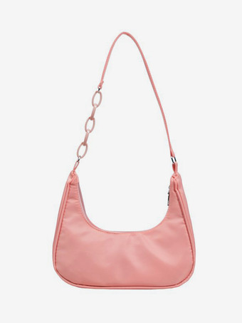 ピンクナイロン アンダーアームバッグ アクリルチェーン カジュアル ショルダーバッグ レディース 2025