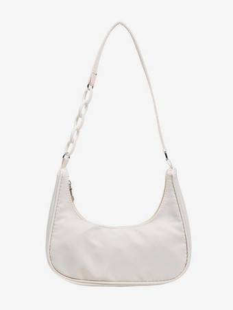 ホワイト ナイロン アンダーアームバッグ アクリルチェーン カジュアル ショルダーバッグ レディース 2025