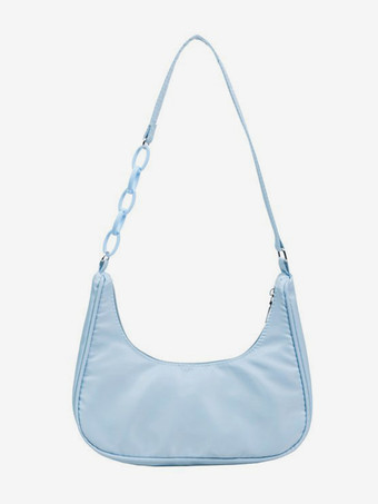 ライトスカイブルーナイロン アンダーアームバッグ アクリルチェーン カジュアル ショルダーバッグ レディース 2025
