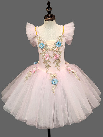 ピンクバレエドレス ライトスカイブルー 子供用 バレリーナ フリル 花柄 チュチュドレス ドレス ダンスウェア