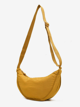 イエローナイロン クロスボディバッグ 三日月型ショルダーバッグ レディース 2025