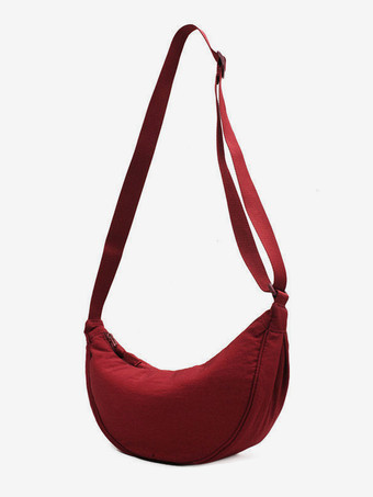 ワインレッド ナイロン クロスボディバッグ 三日月型ショルダーバッグ レディース 2025