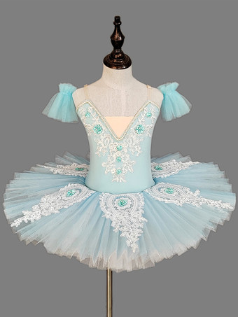 ライトスカイブルー女の子用バレエドレス ラベンダー レイヤードチュール 刺繍入り ポリエステル ダンスウェア
