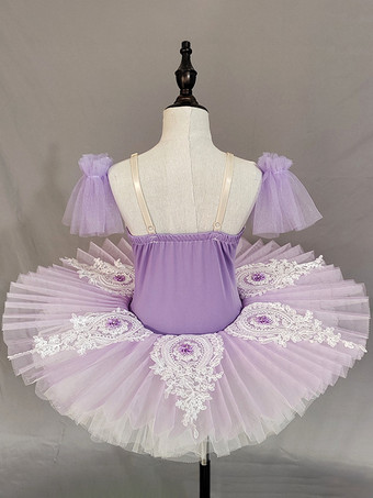 女の子用バレエドレス ラベンダー レイヤードチュール 刺繍入り ポリエステル ダンスウェア