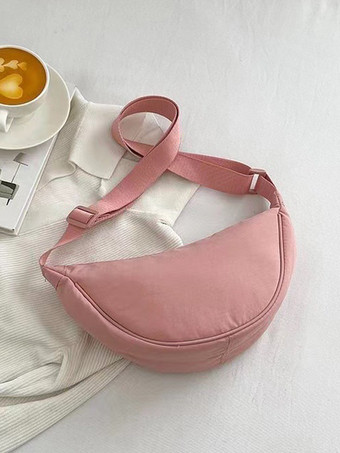 ピンクナイロン クロスボディバッグ 三日月型ショルダーバッグ レディース 2025