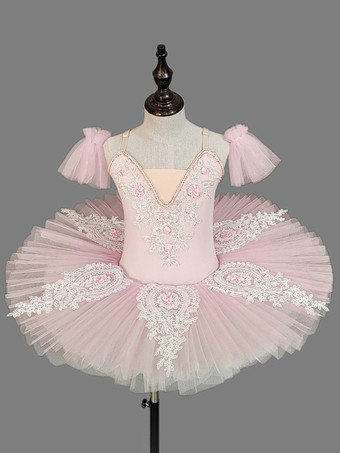 ピンク女の子用バレエドレス ラベンダー レイヤードチュール 刺繍入り ポリエステル ダンスウェア