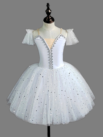 ホワイト バレエダンススカート バレリーナ スパンコール キッズダンスパフォーマンス