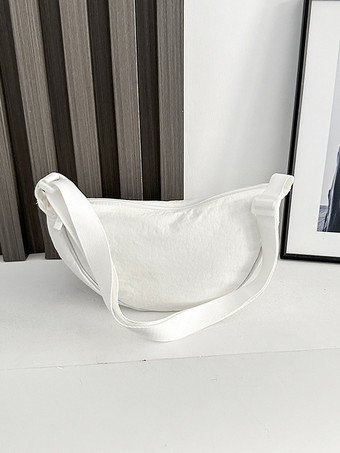 ホワイト ナイロン クロスボディバッグ 三日月型ショルダーバッグ レディース 2025